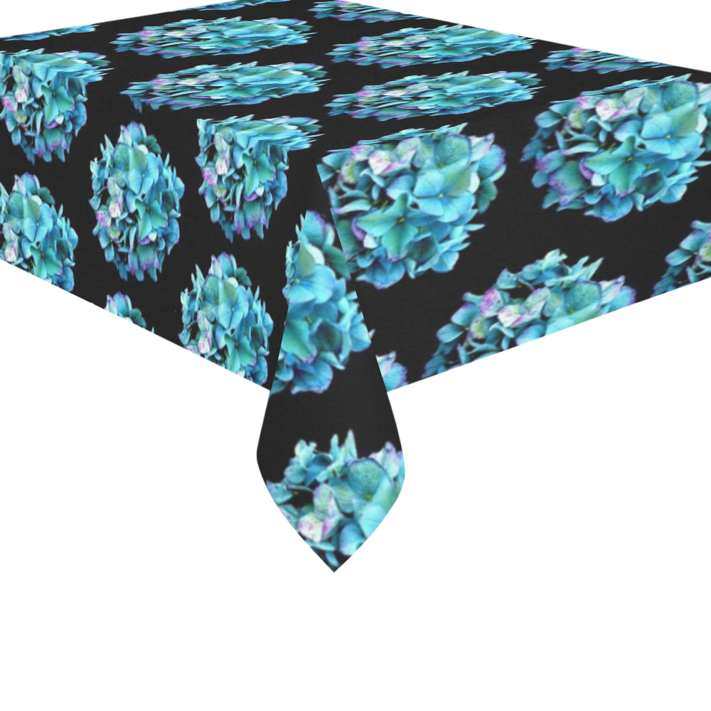 Green Blue Hydrangea Pattern Cotton Linen Tablecloth 60"x 84"