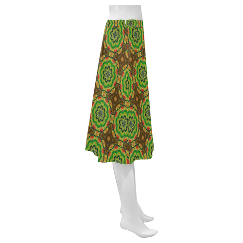 Brown and Green Floral Mnemosyne Women's Crepe Skirt (Model D16)