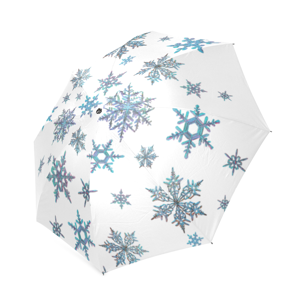 Snowflakes, Blue snow, stitched design Foldable Umbrella (Model U01