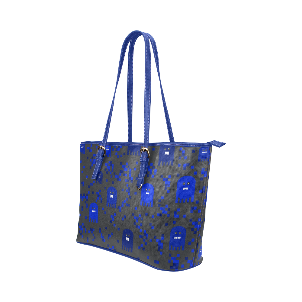 Blue Video Game Leather Tote Bag/Large (Model 1651)