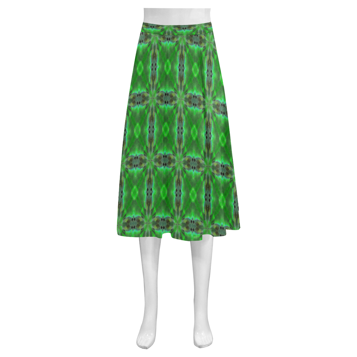 Green Geometric Pattern Mnemosyne Women's Crepe Skirt (Model D16)