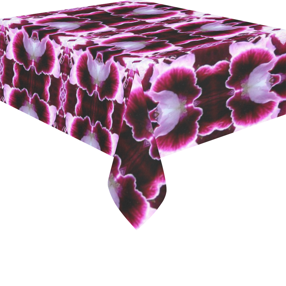 Purple White Flower Abstract Pattern Cotton Linen Tablecloth 52"x 70"