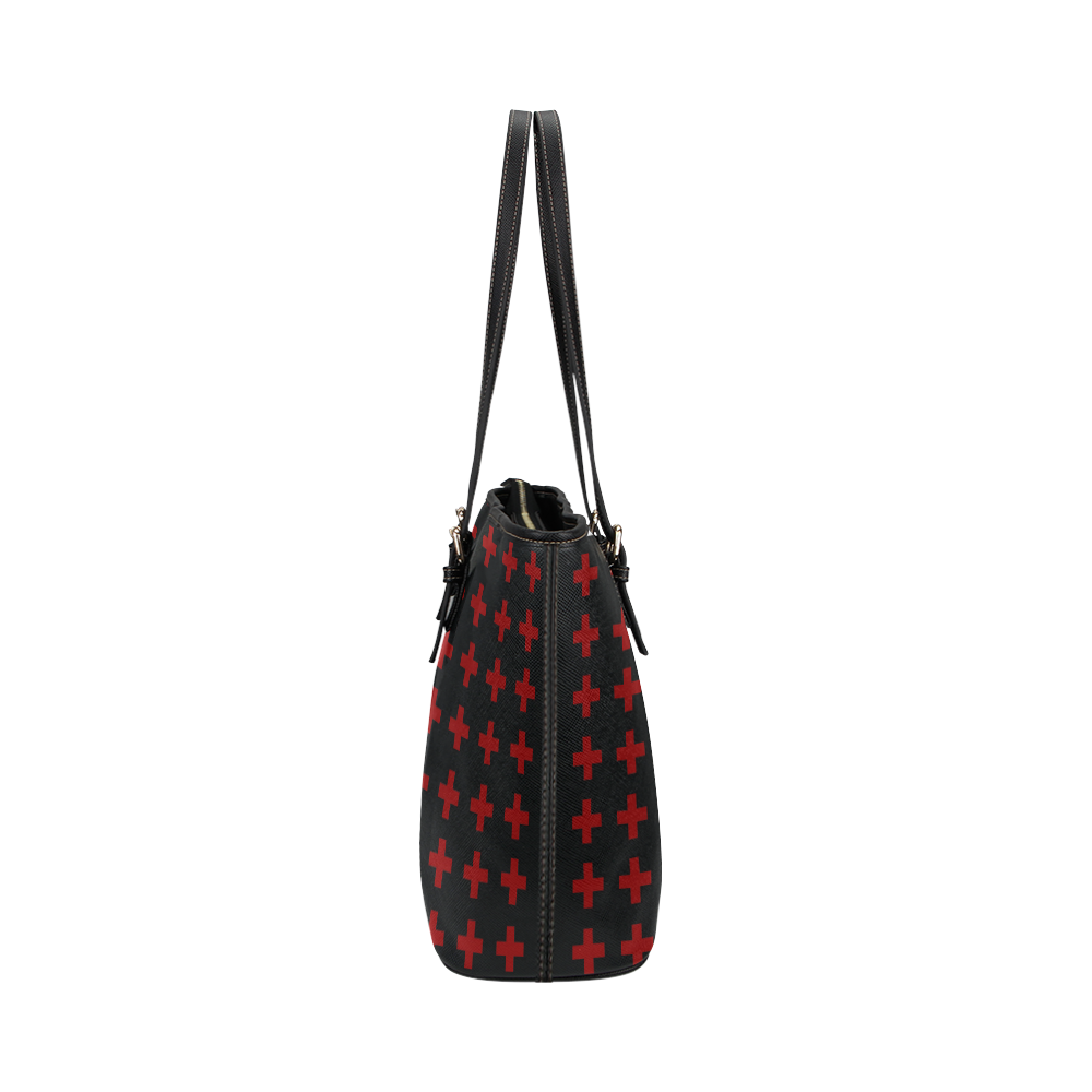 Crosses Punk Rock Style red crosses pattern Leather Tote Bag/Large (Model 1651)