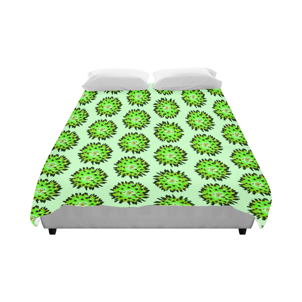 Dahlias Pattern in Green Duvet Cover 86"x70" ( All-over-print)