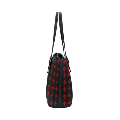 Crosses Punk Rock Style red crosses pattern Leather Tote Bag/Small (Model 1651)