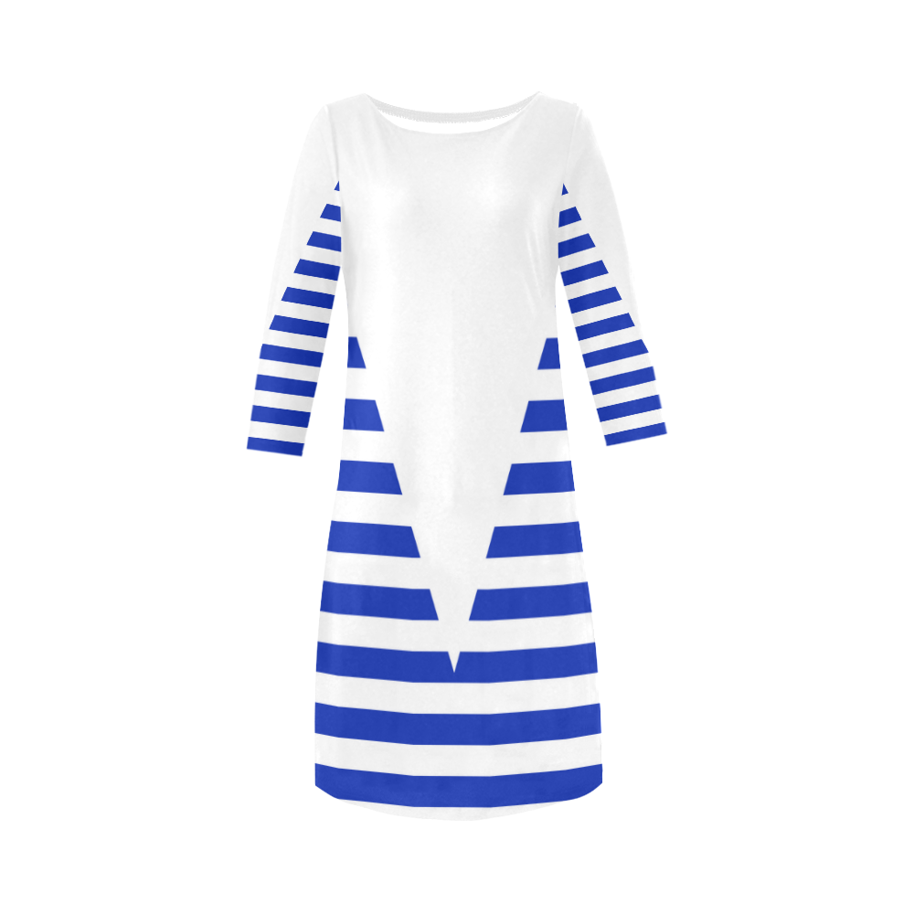 Geometric Style White solid Stripes Big Triangle Round Collar Dress (D22)
