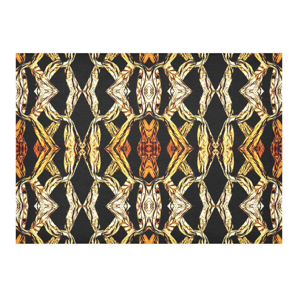 Elegant Oriental Pattern Black Gold Cotton Linen Tablecloth 60"x 84"