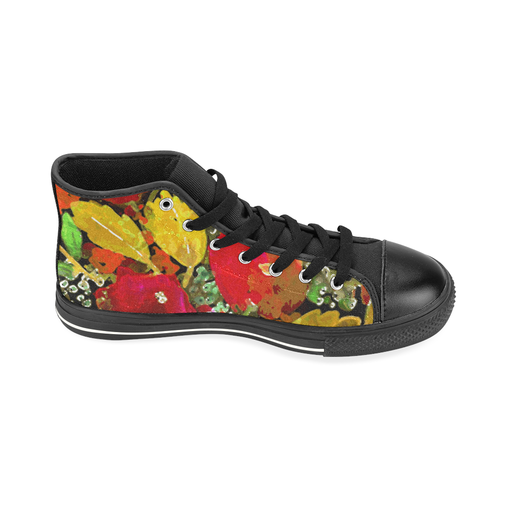Red Green Winter Flowers High Top Canvas Women's Shoes/Large Size (Model 017)