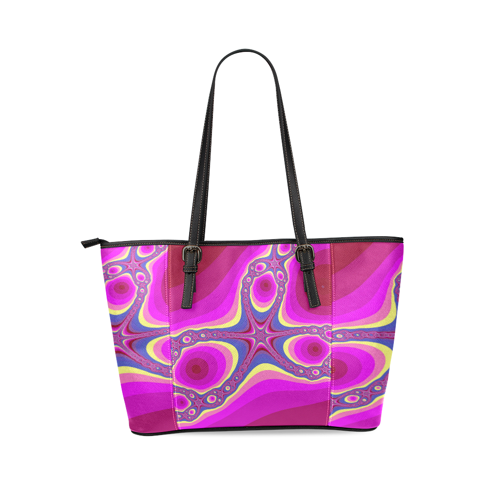 Fractal in pink Leather Tote Bag/Small (Model 1640)