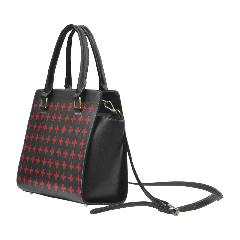 Crosses Punk Rock Style red crosses pattern Rivet Shoulder Handbag (Model 1645)