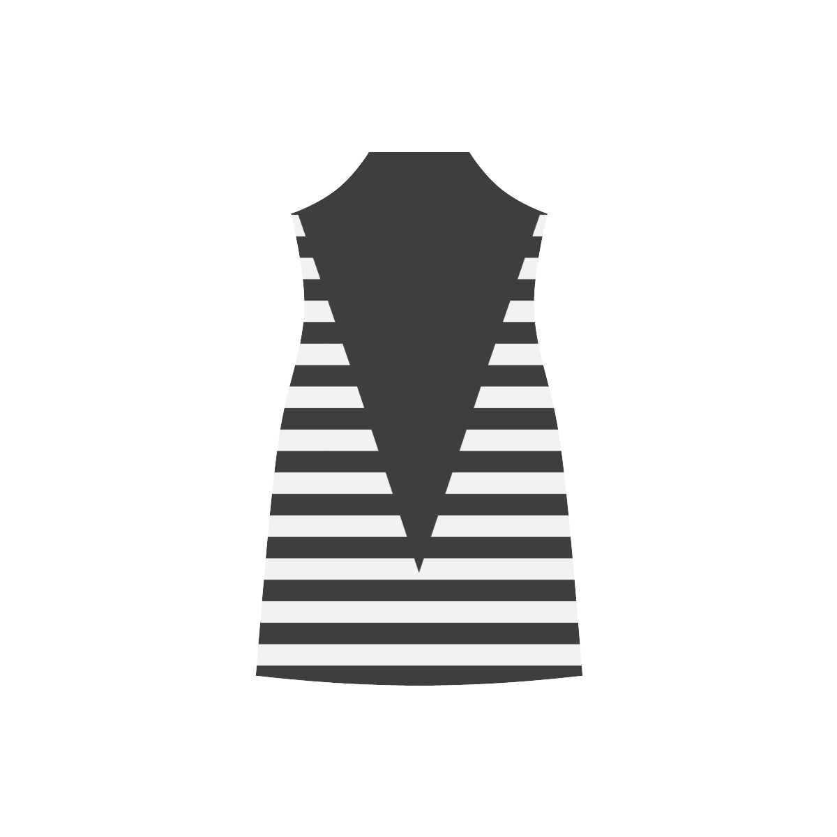 Geometric Style Black solid Stripes Big Triangle V-Neck Open Fork Long Dress(Model D18)