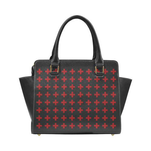 Crosses Punk Rock Style red crosses pattern Rivet Shoulder Handbag (Model 1645)