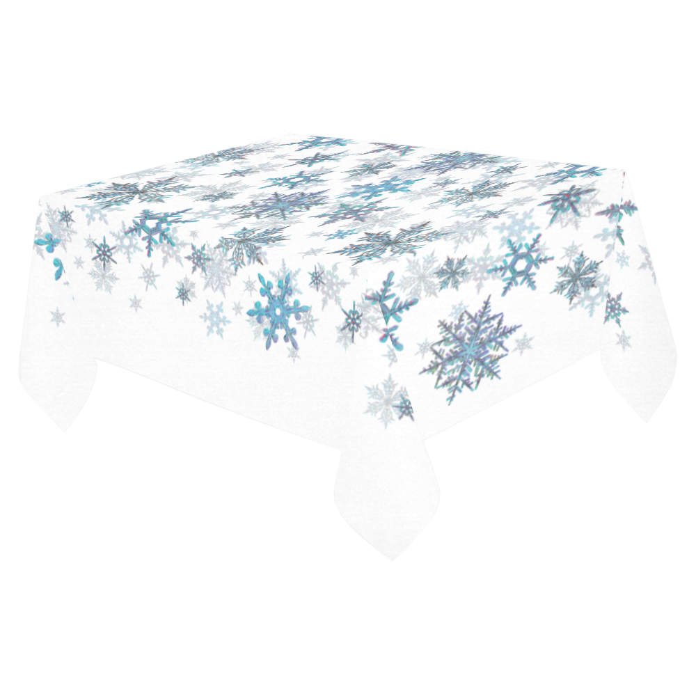 Snowflakes, Blue snow, stitched Cotton Linen Tablecloth 52"x 70"