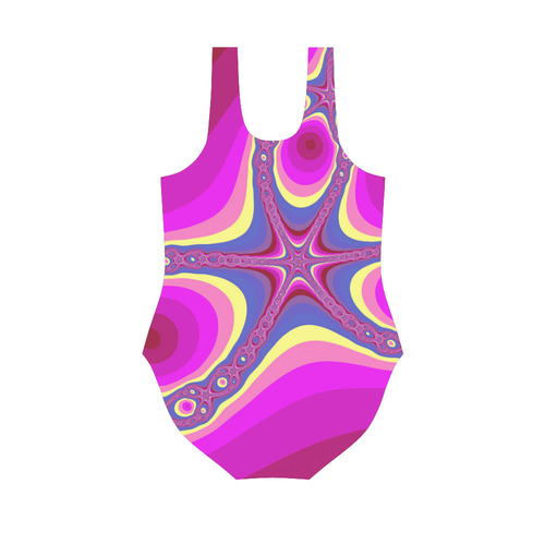 Girls. looks here, Fractal in pink Vest One Piece Swimsuit (Model S04)