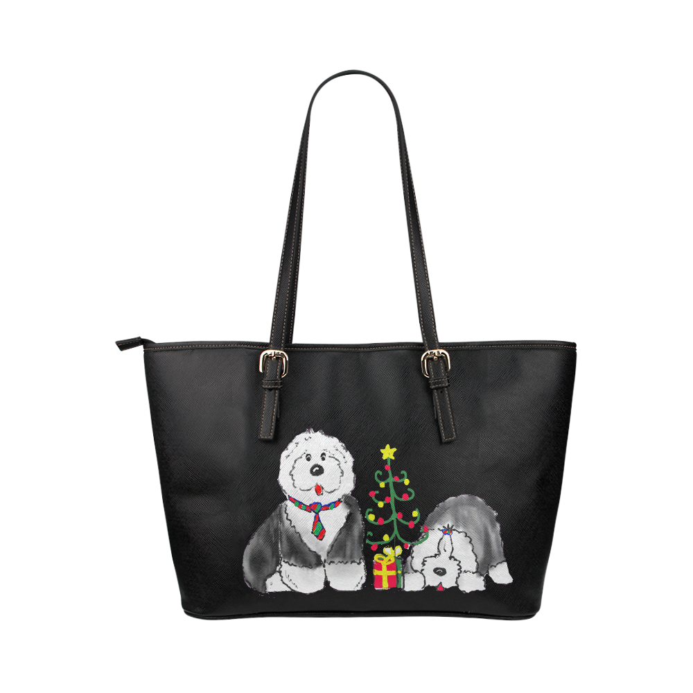 Christmas Sheepies Leather Tote Bag/Large (Model 1651)