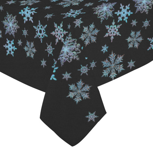 Snowflakes, Blue snow Cotton Linen Tablecloth 52"x 70"