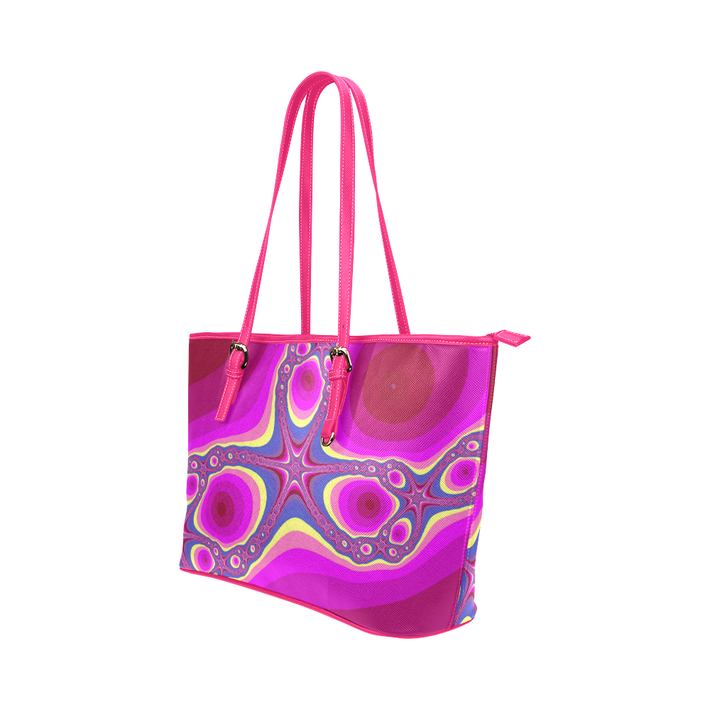 Fractal in pink Leather Tote Bag/Small (Model 1651)