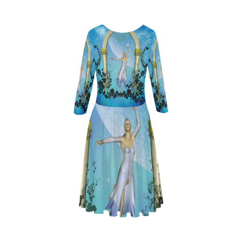 Dancing in the sky with roses Elbow Sleeve Ice Skater Dress (D20)