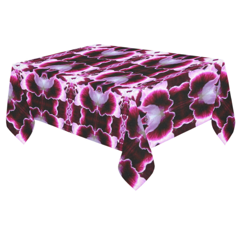 Purple White Flower Abstract Pattern Cotton Linen Tablecloth 60"x 84"