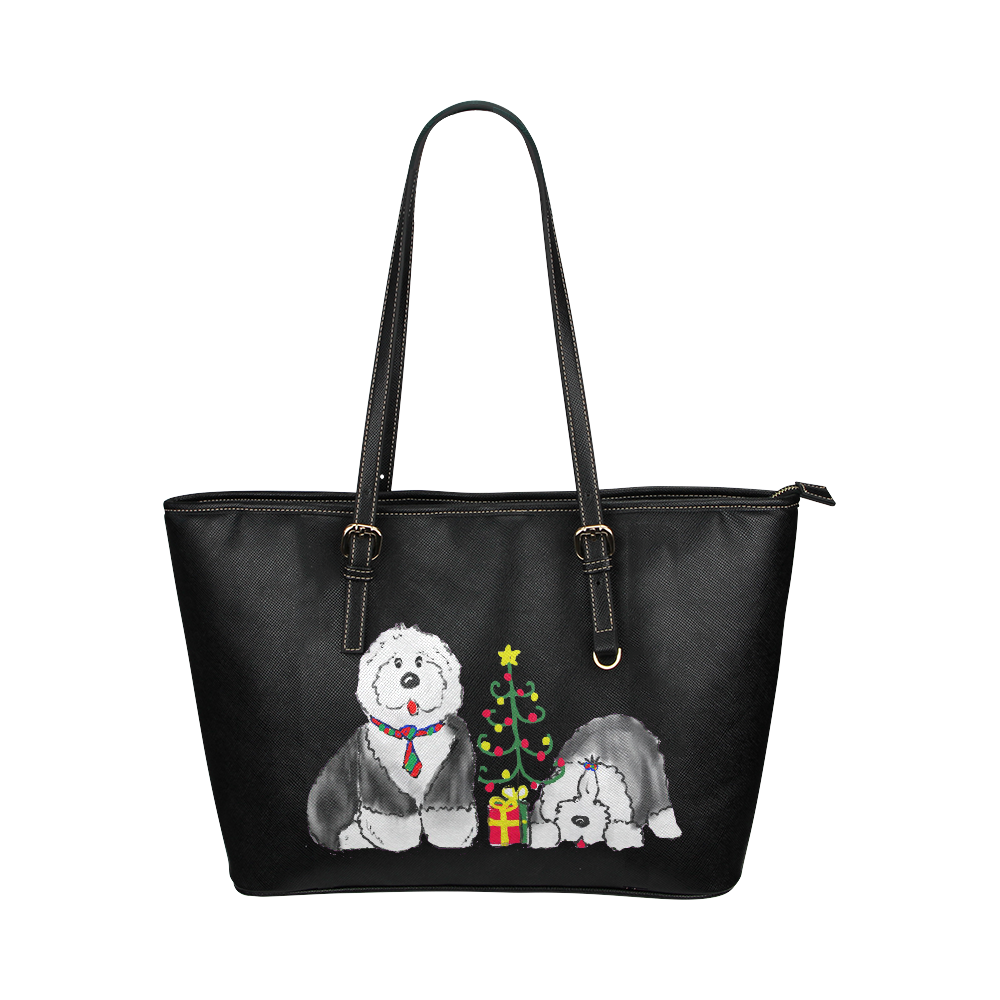 Christmas Sheepies Leather Tote Bag/Large (Model 1651)