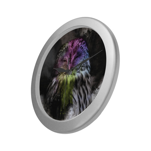 Abstract colorful owl Silver Color Wall Clock