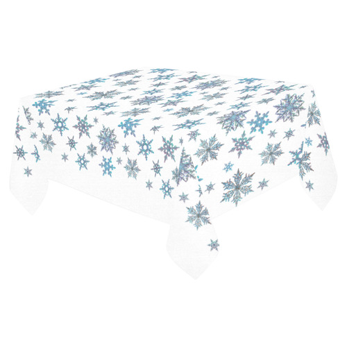 Snowflakes, Blue snow Cotton Linen Tablecloth 52"x 70"