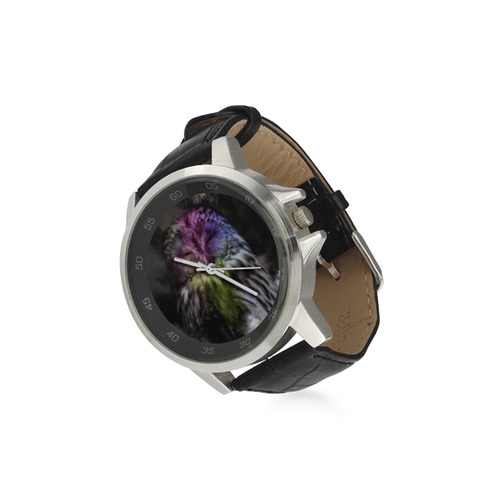 Abstract colorful owl Unisex Stainless Steel Leather Strap Watch(Model 202)