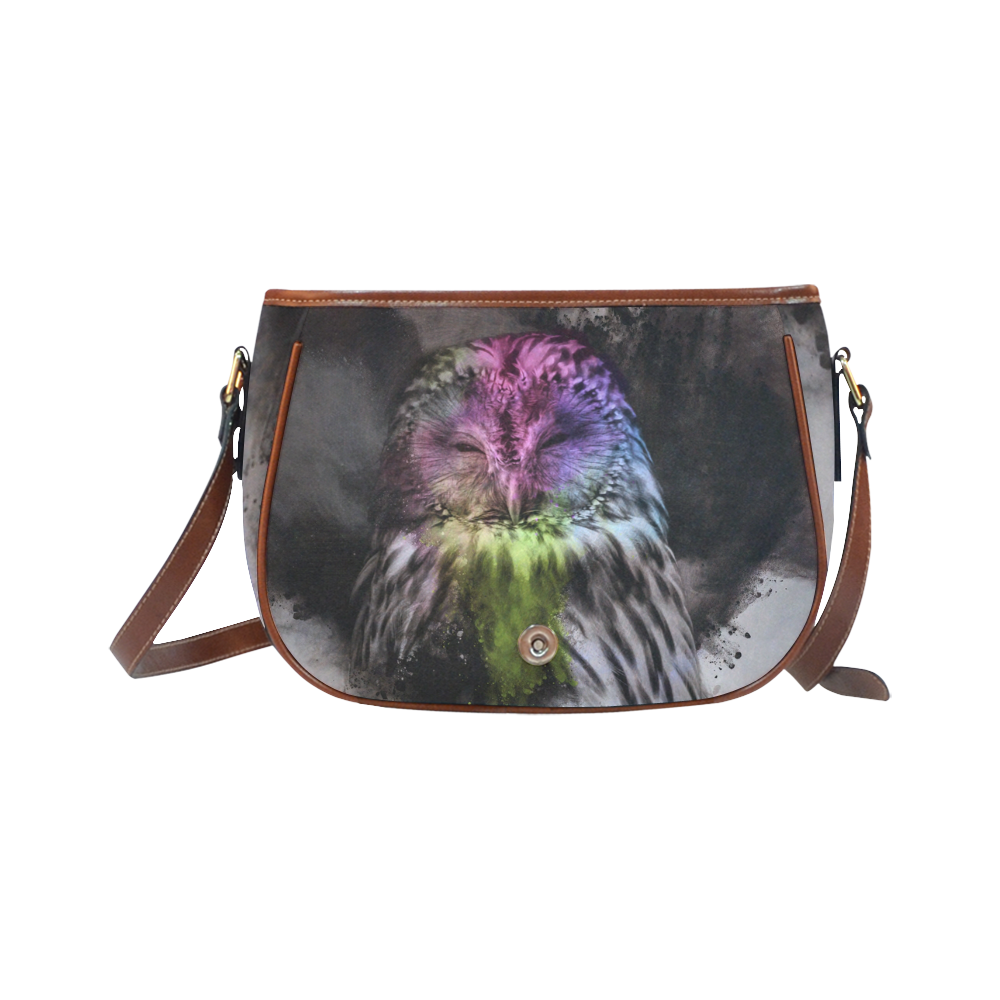 Abstract colorful owl Saddle Bag/Small (Model 1649) Full Customization