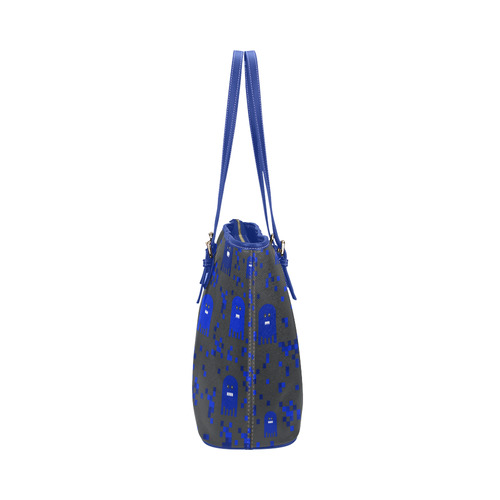Blue Video Game Leather Tote Bag/Large (Model 1651)