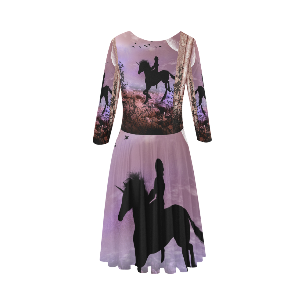 The unicorn with fairy Elbow Sleeve Ice Skater Dress (D20)