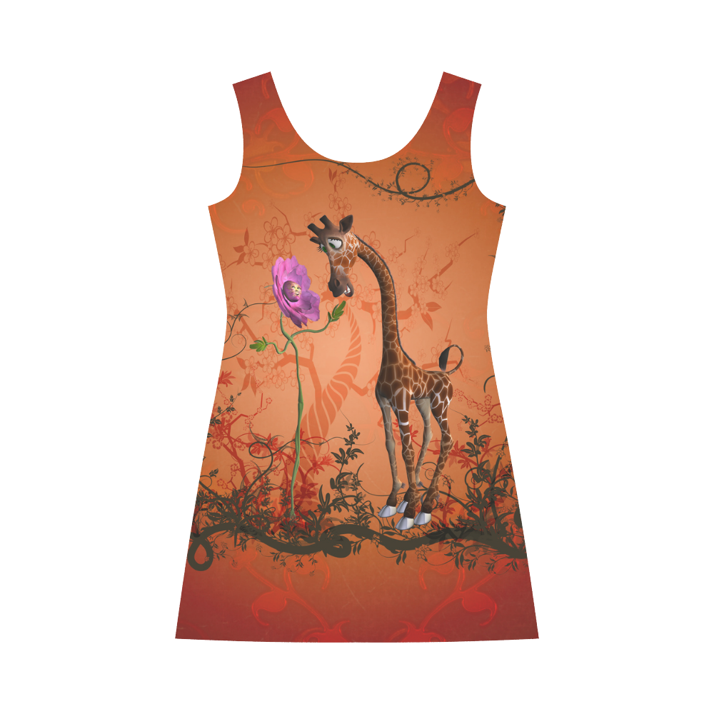 Funny giraffe speak with a flower Bateau A-Line Skirt (D21)