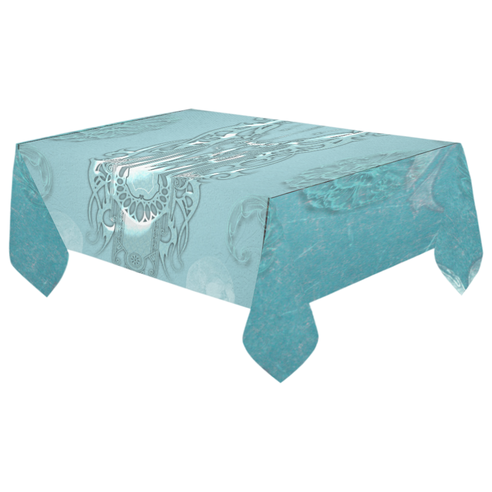 Soft blue decorative design Cotton Linen Tablecloth 60"x 104"