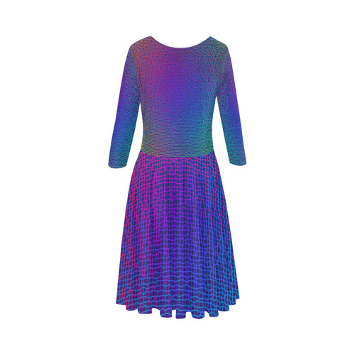 Rainbow Fine Art Grid Black Elbow Sleeve Ice Skater Dress (D20)