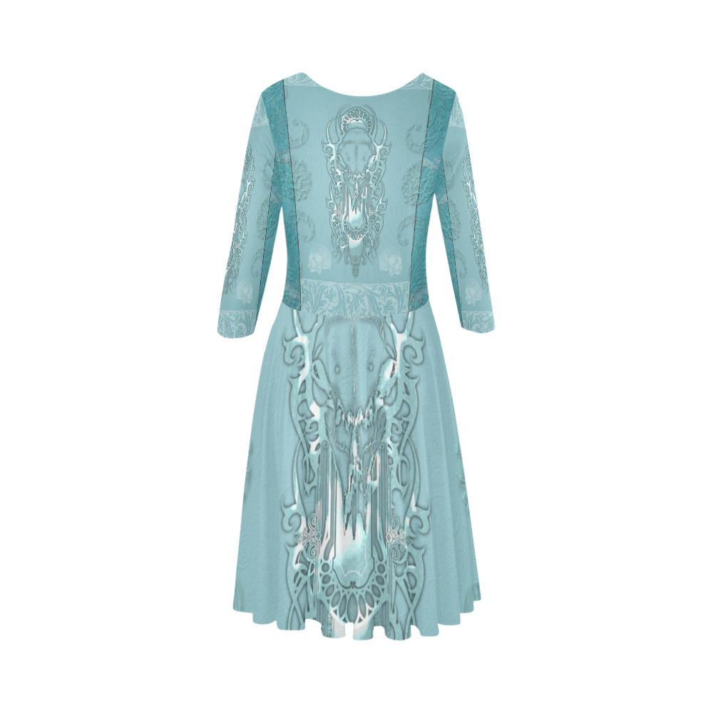 Soft blue decorative design Elbow Sleeve Ice Skater Dress (D20)
