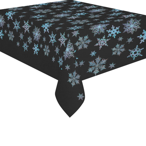 Snowflakes, Blue snow Cotton Linen Tablecloth 52"x 70"