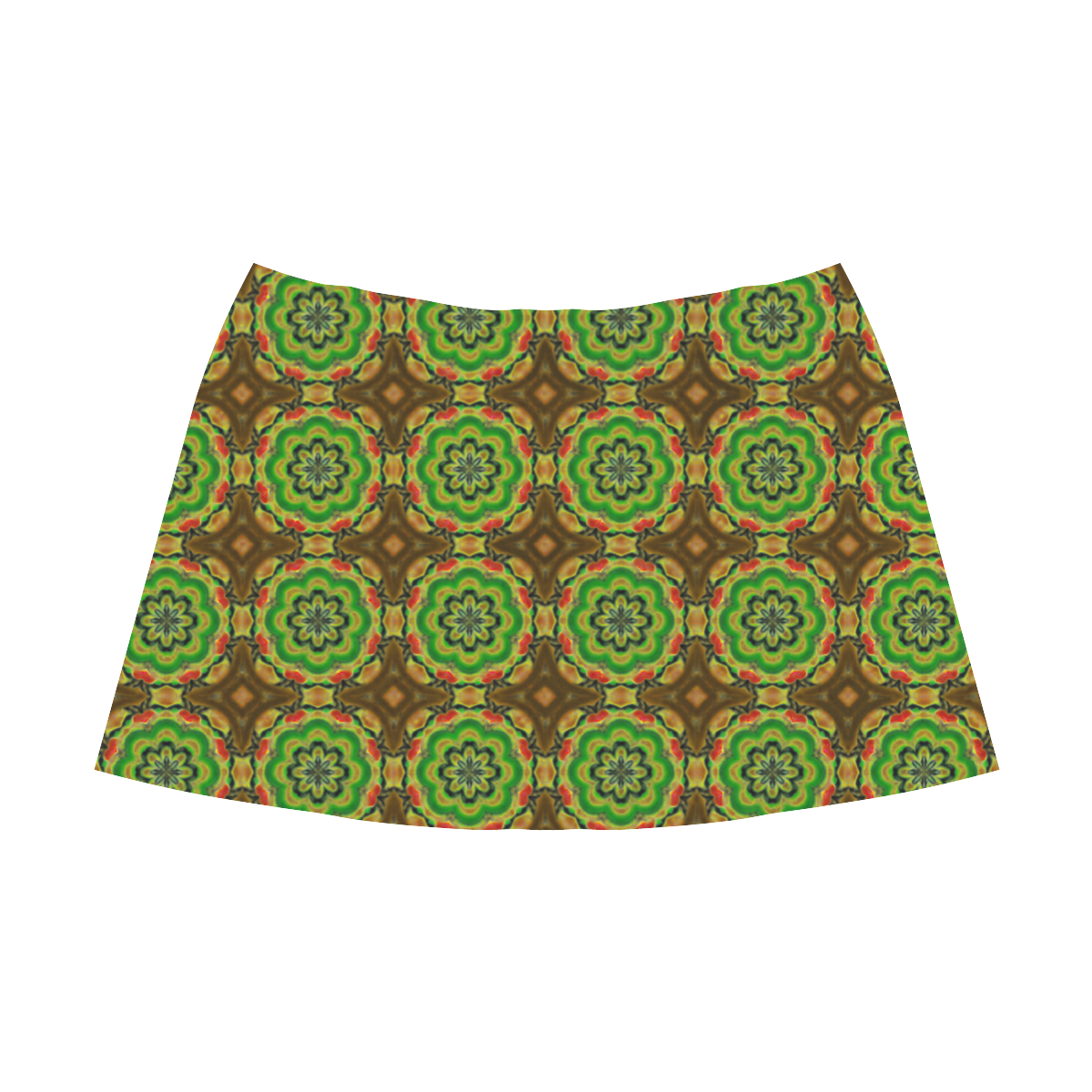 Brown and Green Floral Mnemosyne Women's Crepe Skirt (Model D16)