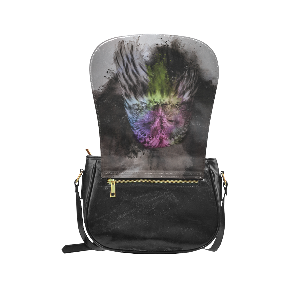 Abstract colorful owl Classic Saddle Bag/Large (Model 1648)