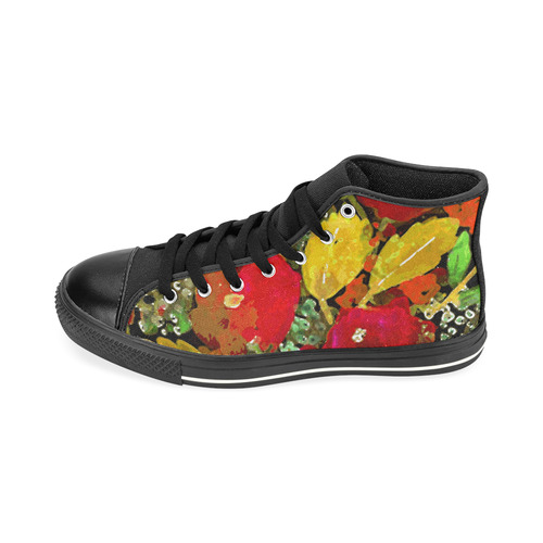 Red Green Winter Flowers High Top Canvas Women's Shoes/Large Size (Model 017)