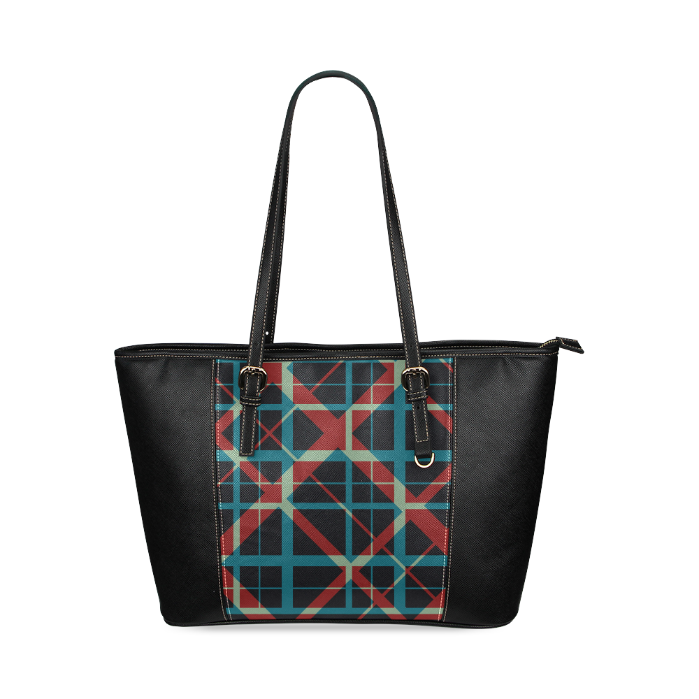 Plaid I Pattern Hipster style Leather Tote Bag/Large (Model 1640)