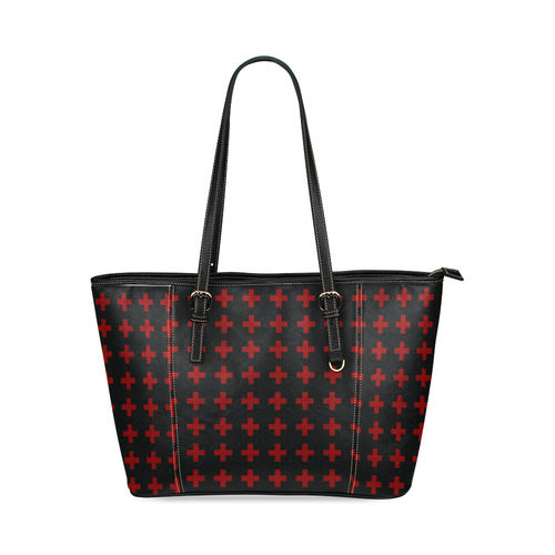 Crosses Punk Rock Style red crosses pattern Leather Tote Bag/Large (Model 1640)