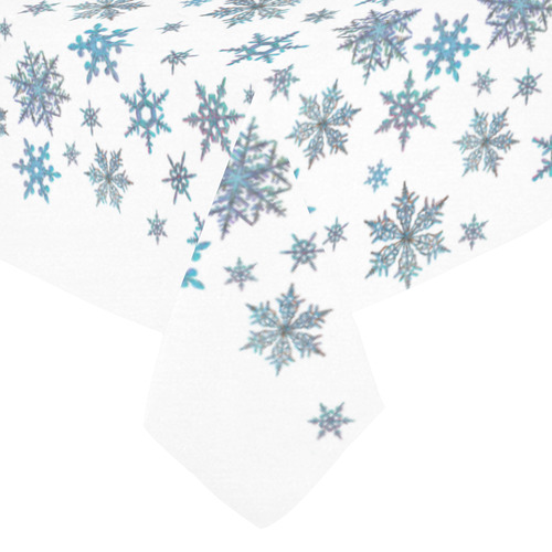 Snowflakes, Blue snow Cotton Linen Tablecloth 52"x 70"