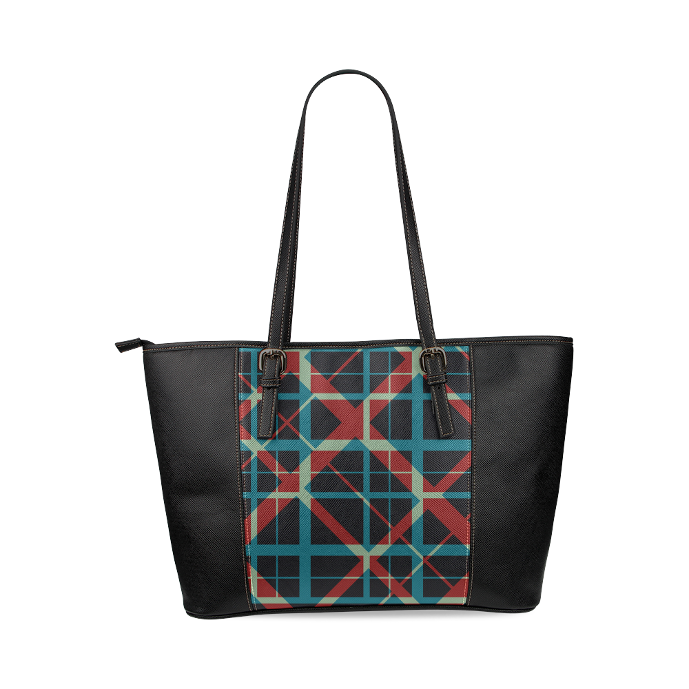 Plaid I Pattern Hipster style Leather Tote Bag/Large (Model 1640)