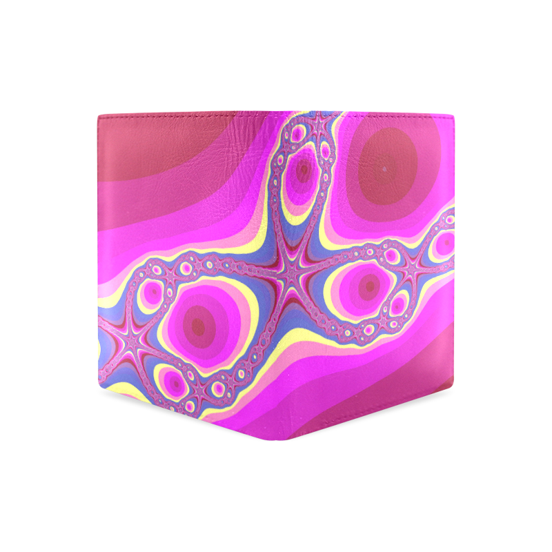 Fractal in pink Men's Leather Wallet (Model 1612)