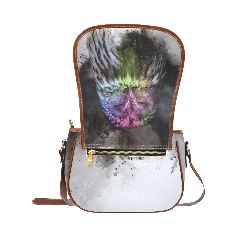 Abstract colorful owl Saddle Bag/Large (Model 1649)