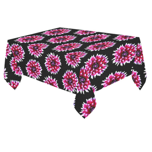 Dahlias Pattern in Pink, Red Cotton Linen Tablecloth 60"x 84"