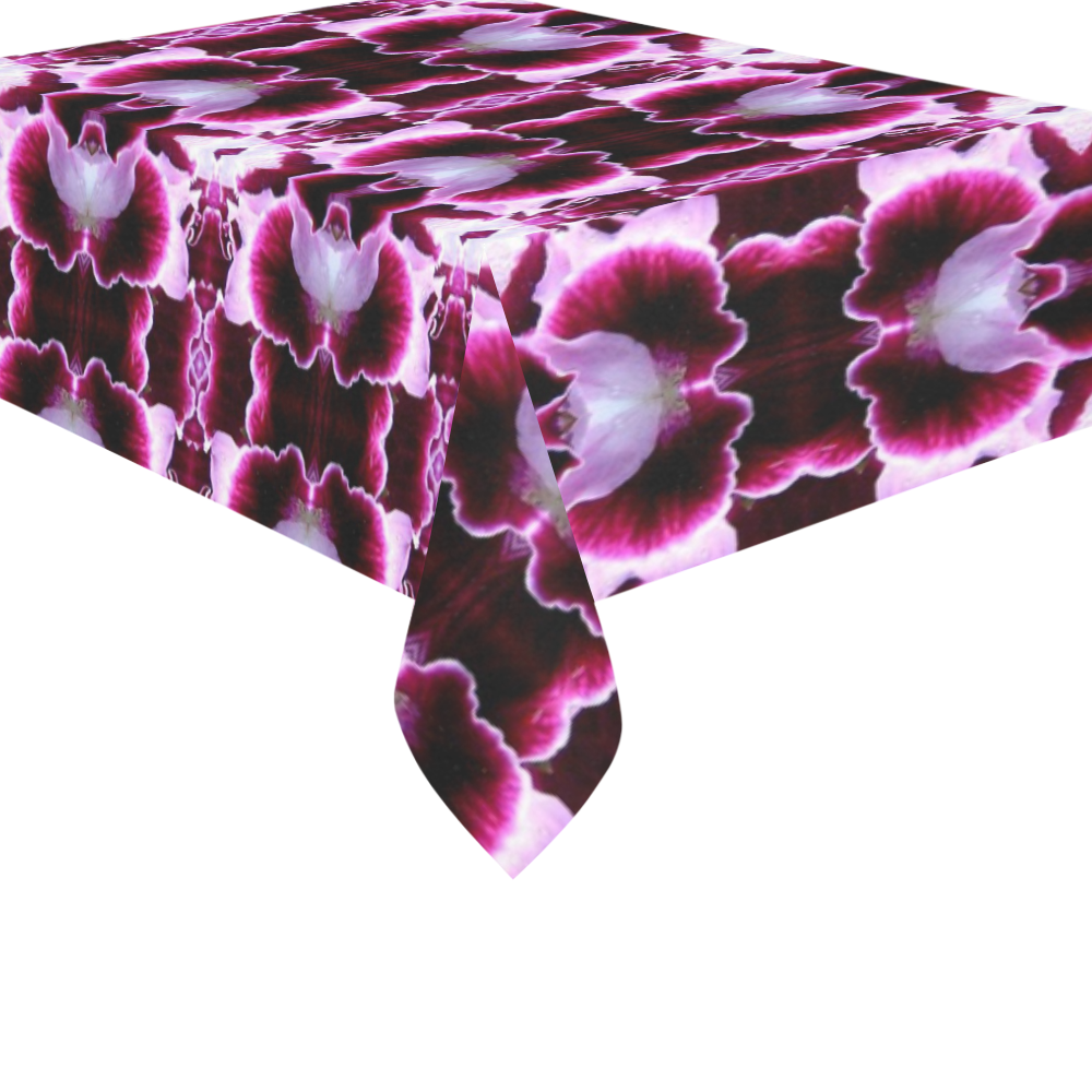 Purple White Flower Abstract Pattern Cotton Linen Tablecloth 60"x 84"