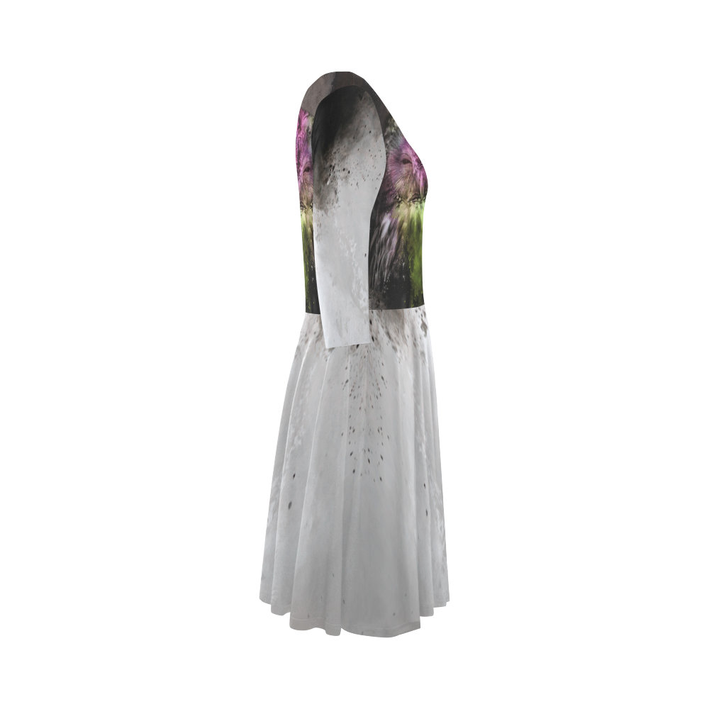 Abstract colorful owl Elbow Sleeve Ice Skater Dress (D20)