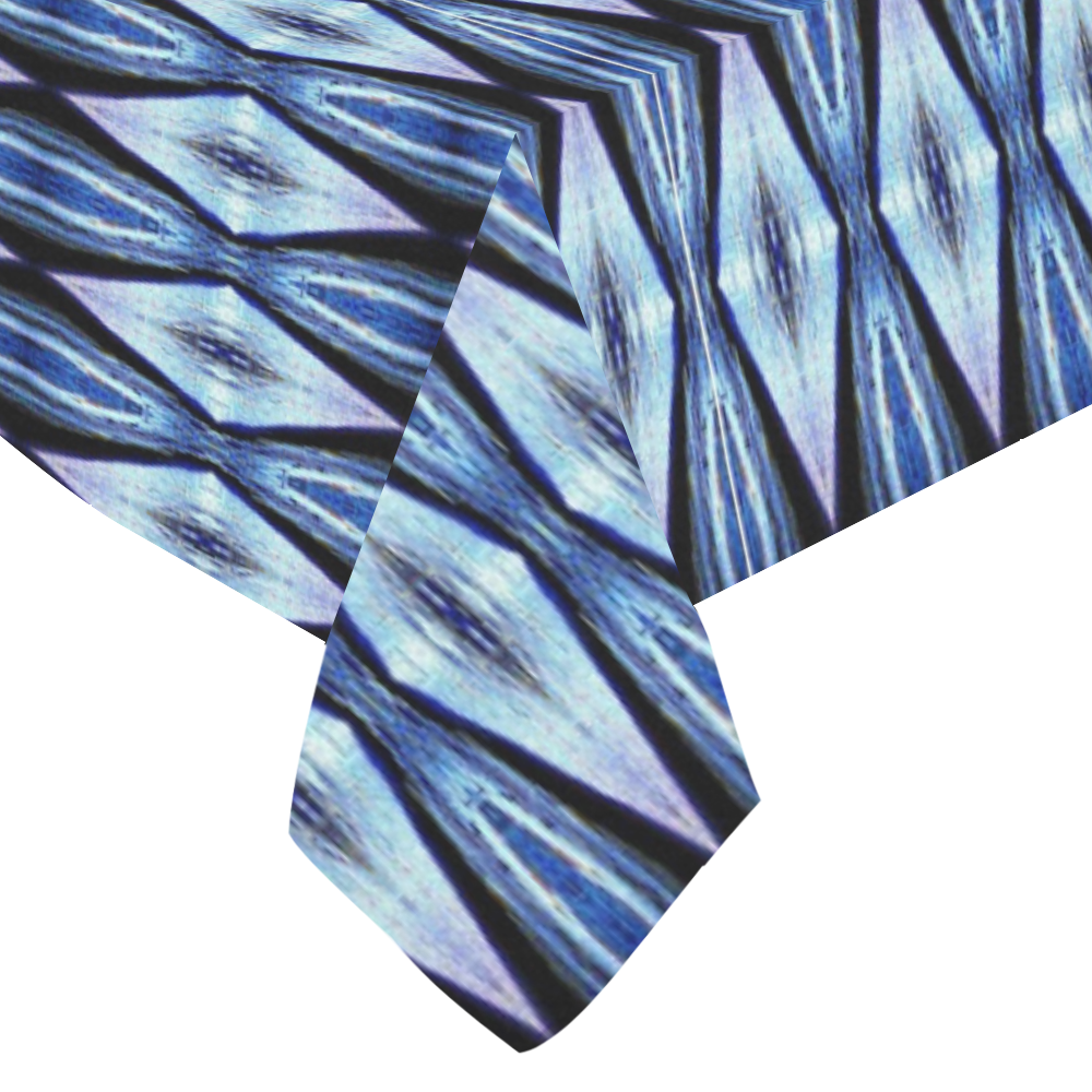 Blue White Diamond Pattern Cotton Linen Tablecloth 60"x 84"