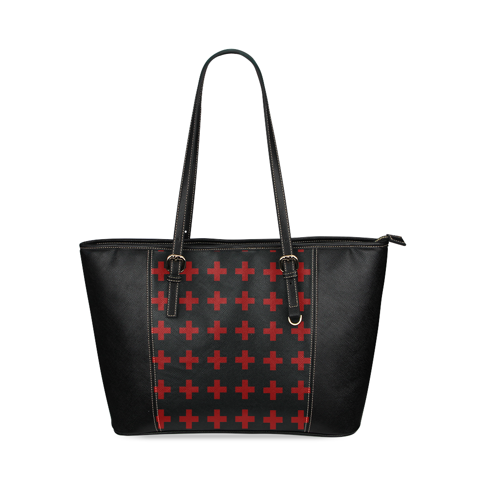 Crosses Punk Rock Style red crosses pattern Leather Tote Bag/Small (Model 1640)