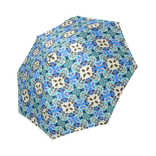 Blue and Beige Geometric Foldable Umbrella (Model U01)